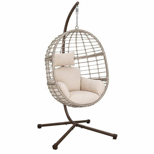 Hängesessel Beige Rattan mit Stahlrahmen