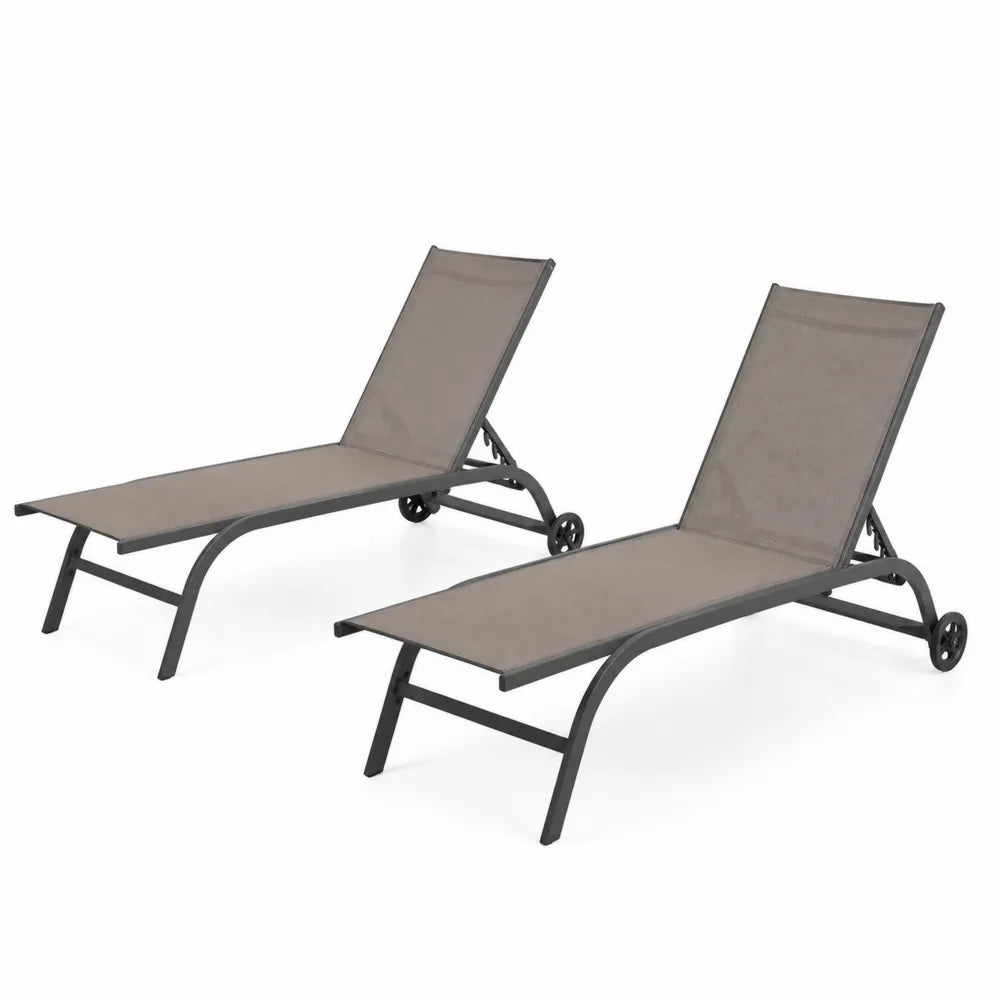 2er Set Aluminium Sonnenliegen mit Textilene Beige Verstellbar