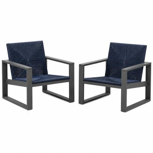 2er Set Gartenstühle Aluminium Blau Polyestergewebe
