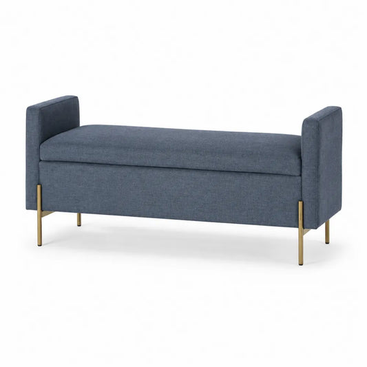 Polsterbank mit Stauraum Blau Metall 140 cm
