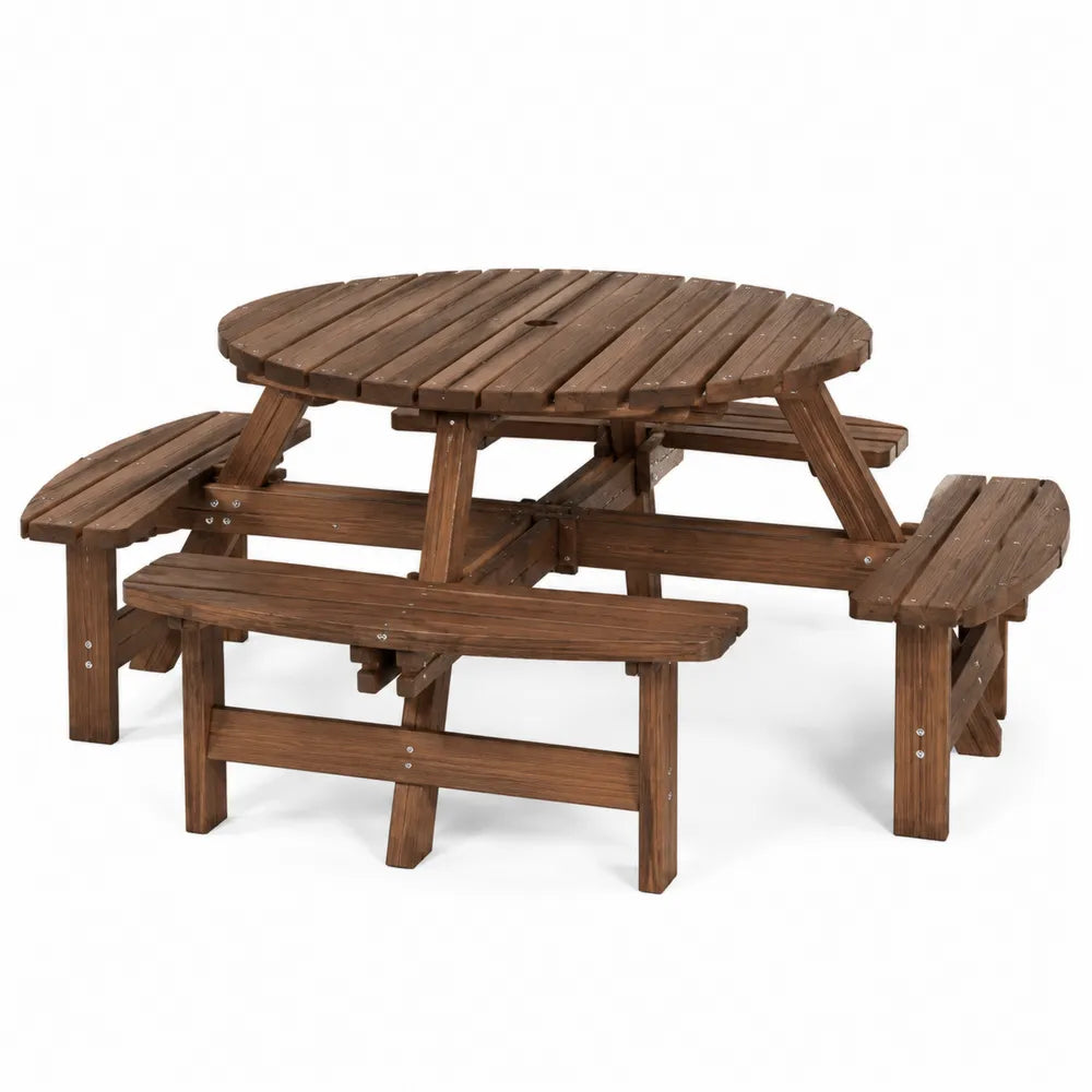 Runder Gartentisch mit Bänken aus Kiefernholz