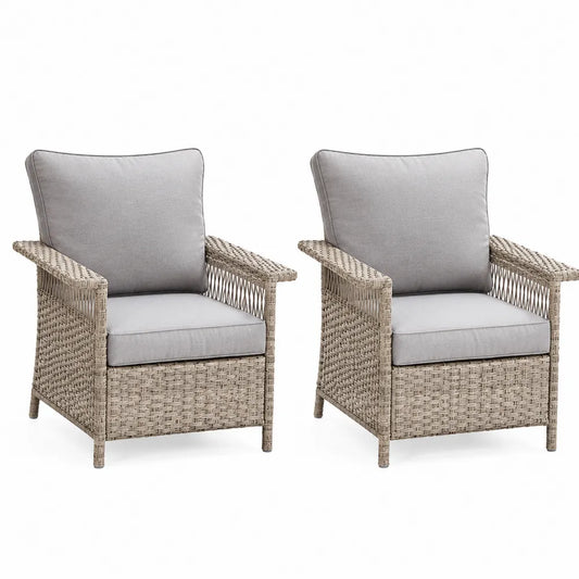 2er-Set Gartenstuhl Polyrattan Beige mit grauen Kissen