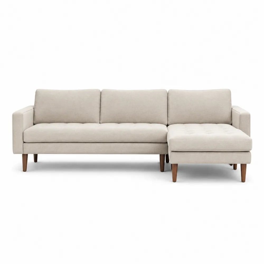 Ecksofa Beige Textil L-Form mit Holzelementen
