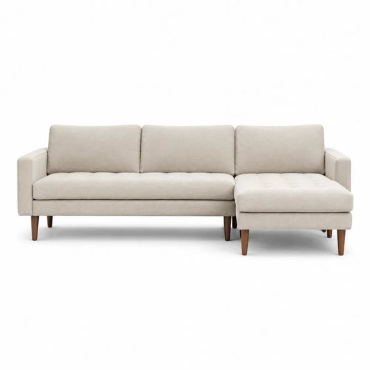 Ecksofa Beige Textil L-Form mit Holzelementen