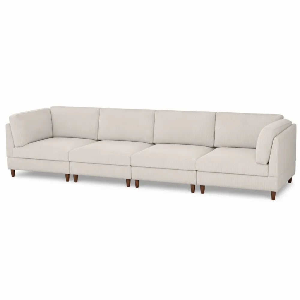 Modulares Ecksofa Beige Cord 300x90x70 cm mit Holzfüßen