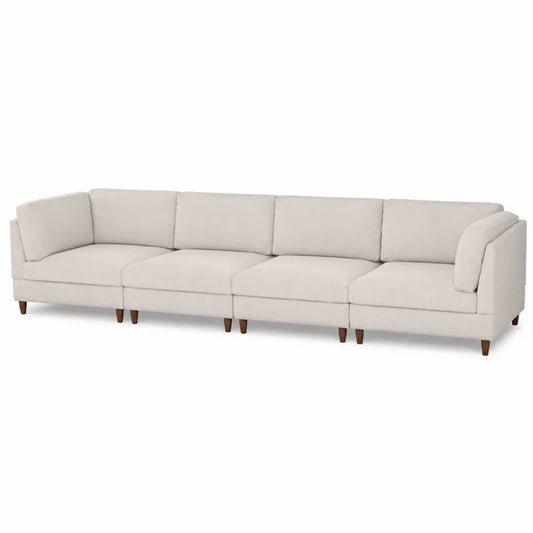 Modulares Ecksofa Beige Cord 300x90x70 cm mit Holzfüßen