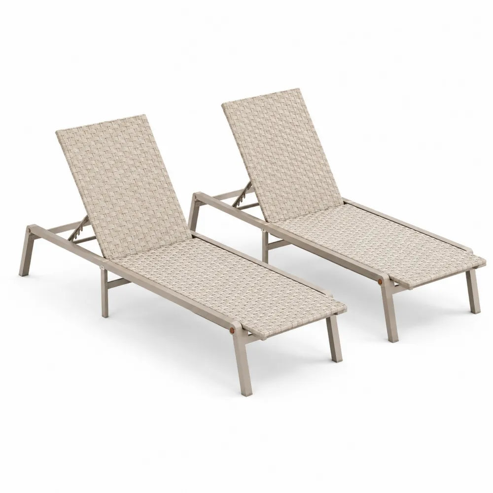 2er Set Sonnenliegen Aluminium Polyrattan Beige