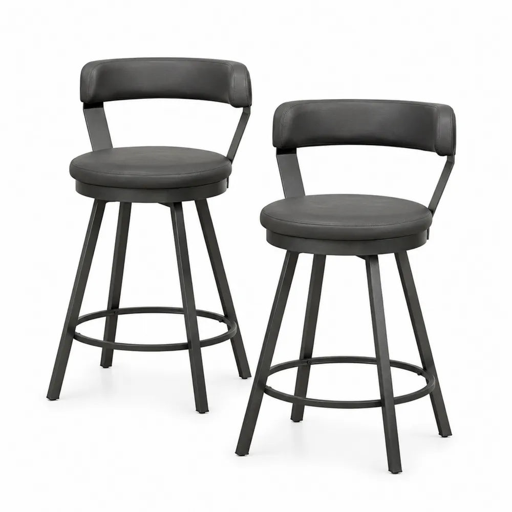 2er Set Barhocker Schwarz Kunstleder Stahlrahmen Drehbar