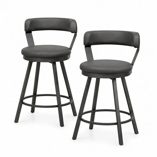 2er Set Barhocker Schwarz Kunstleder Stahlrahmen Drehbar