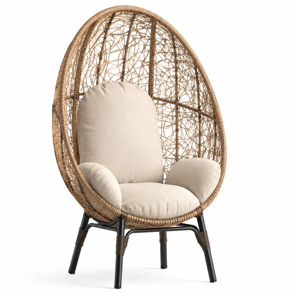 Sessel aus Rattan mit Polyesterbezug Creme Rund 120cm Höhe
