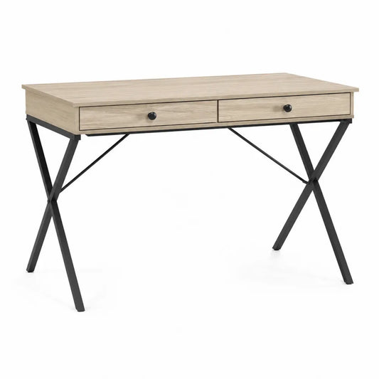 Schreibtisch aus Holzwerkstoff mit zwei Schubladen 120x60x75cm Beige/Schwarz
