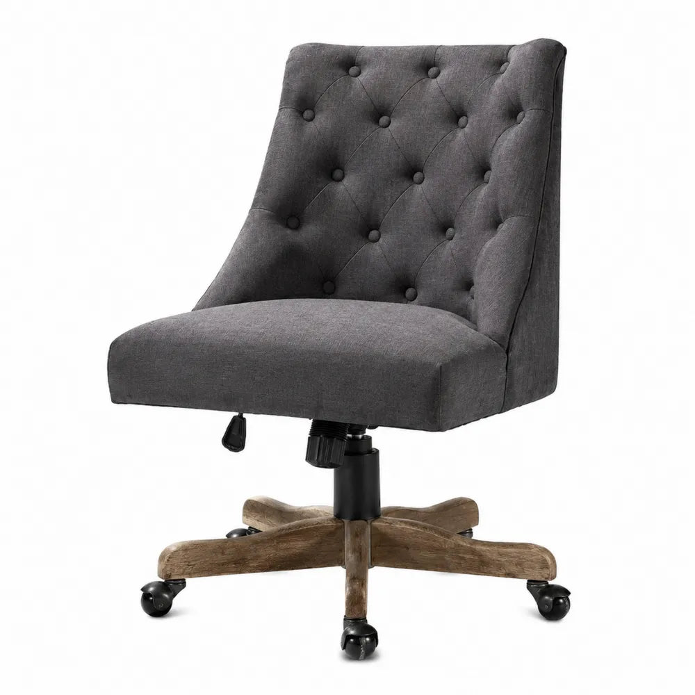 Polster-Bürostuhl mit Holzfuß, Grau, Höhenverstellbar