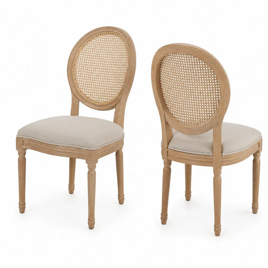 Esszimmerstühle 2er-Set Eichenholz Rattan Beige