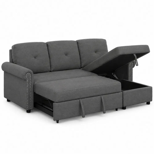 Grau Leinen Sofa mit Stauraum und Schlaffunktion