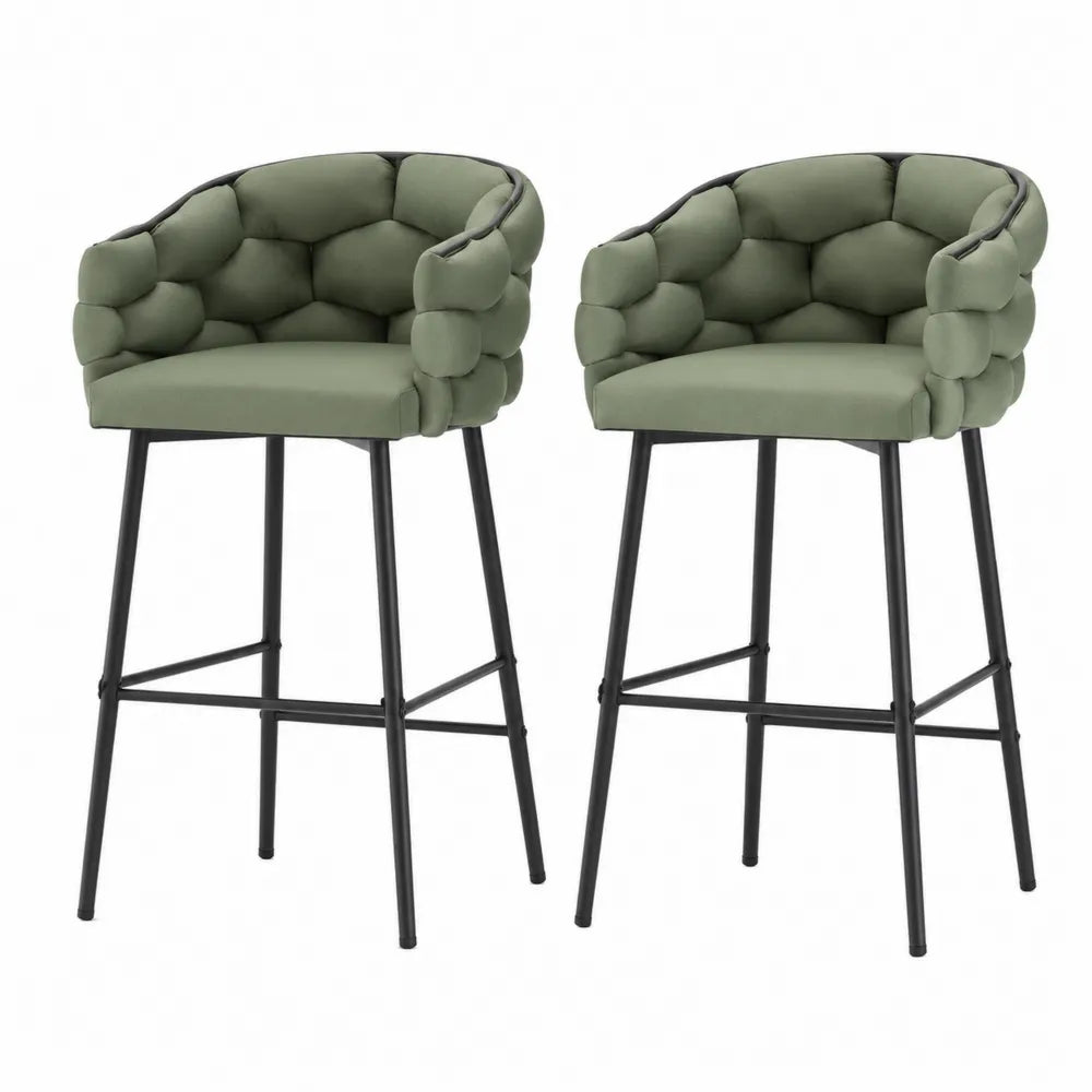 2er-Set Barhocker mit Armlehnen Grün Textil Metallbeine