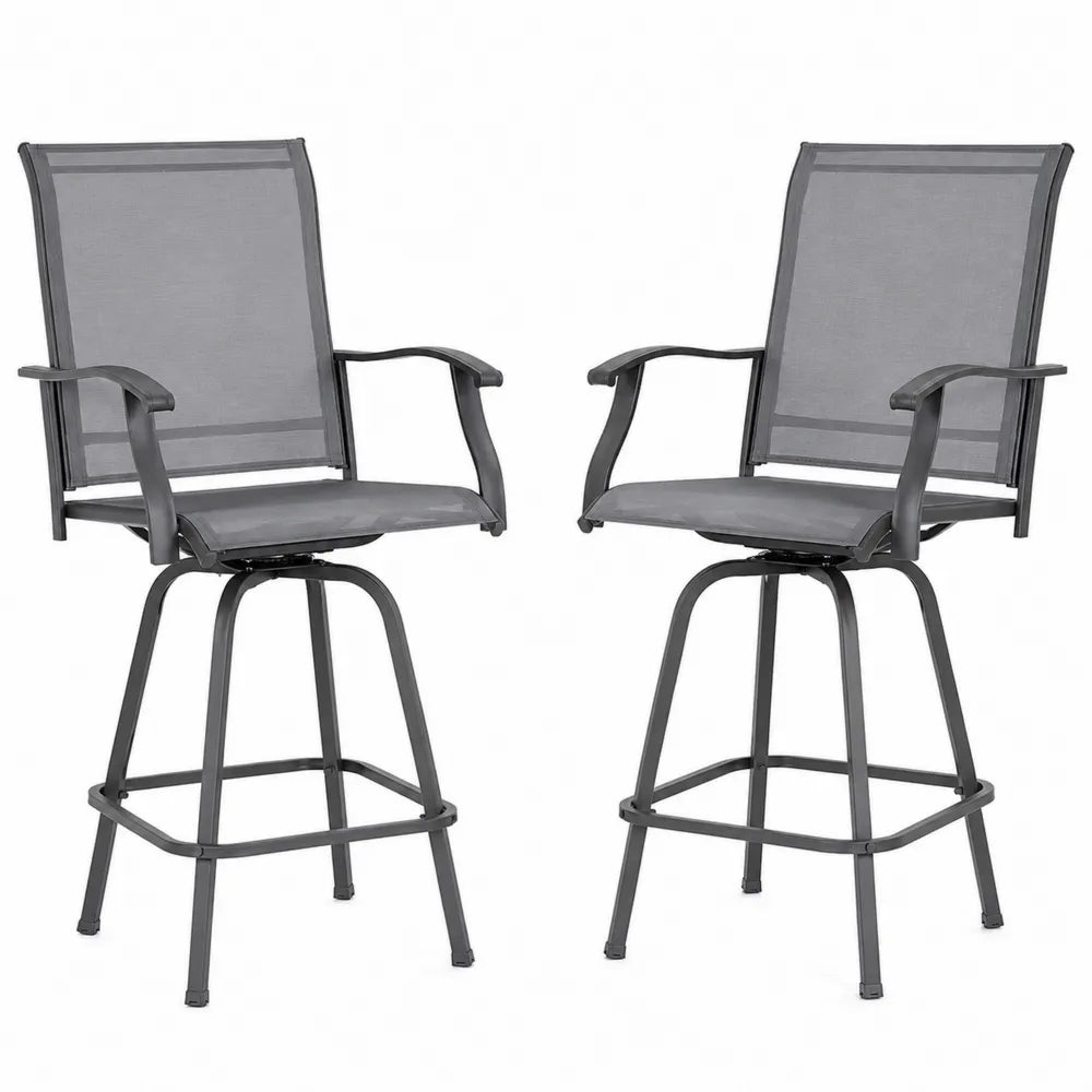 2er-Set Metall Barhocker Textilene Grau Drehbar