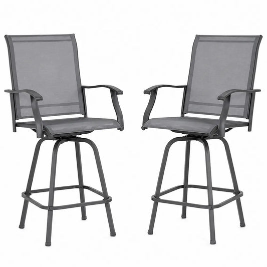 2er-Set Metall Barhocker Textilene Grau Drehbar