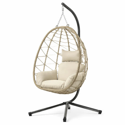 Rattan Hängesessel Beige mit Stahlgestell