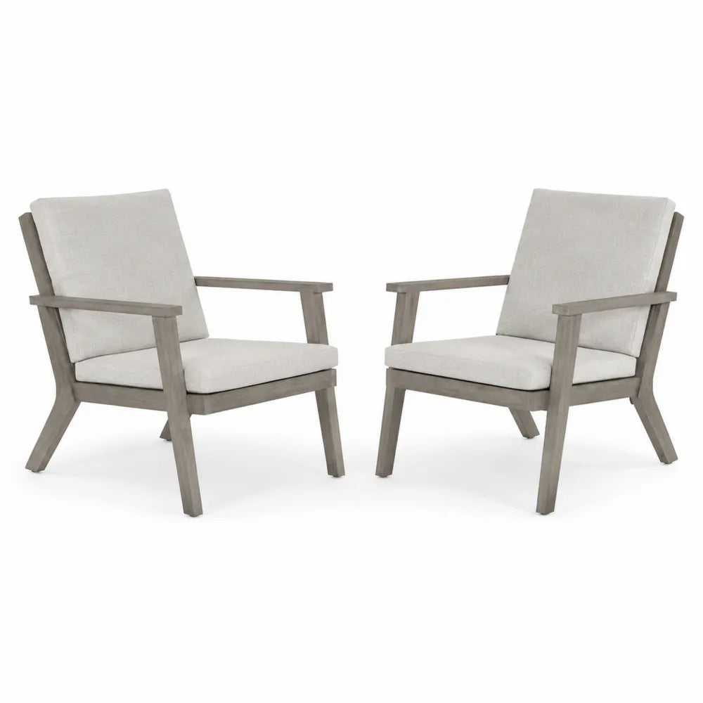 2-teiliges Set Gartensessel Akazienholz Polyester Grau Beige