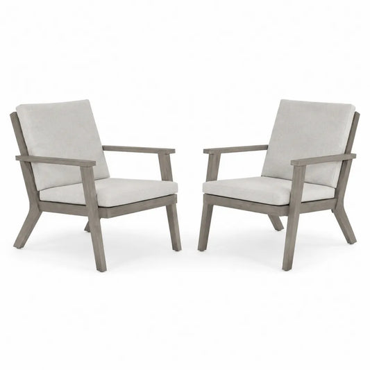 2-teiliges Set Gartensessel Akazienholz Polyester Grau Beige