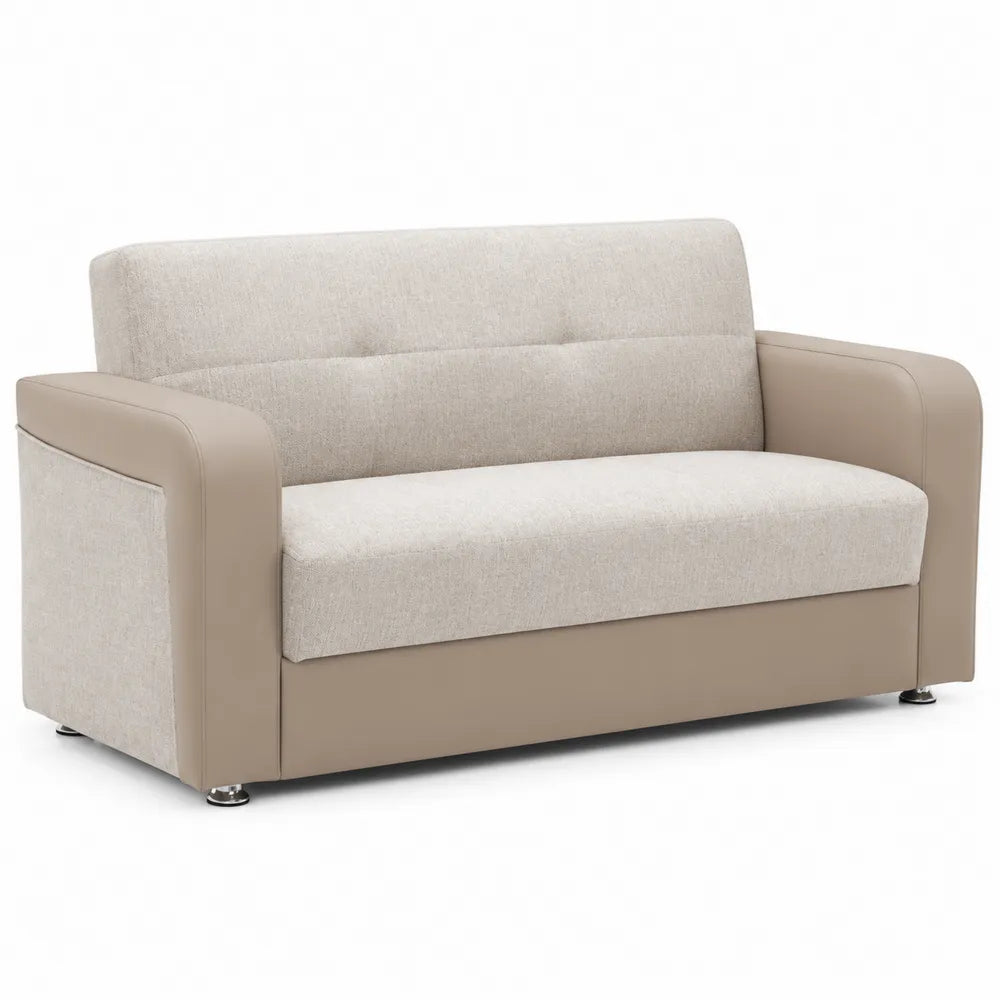 2-Sitzer Sofa Beige/Braun Polyestergewebe und PU-Leder 150cm